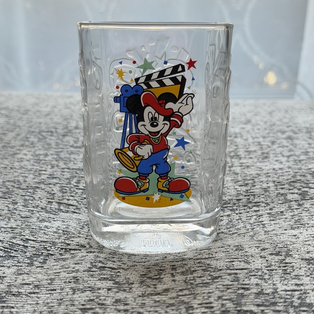 Mickey Mouse Disney Studios 2000 McDonalds Square Drinking Glass Collectible